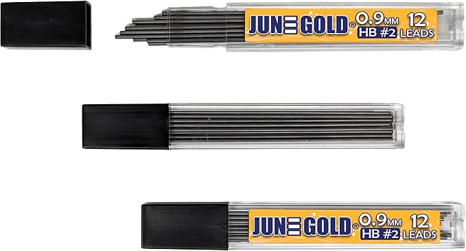 June Gold 864 Pieces, 0.9 mm HB #2 Lead Refills, 72 Dispensers, 12 Pieces Per Dispenser, Bold Thickness, Break Resistant Lead/Graphite