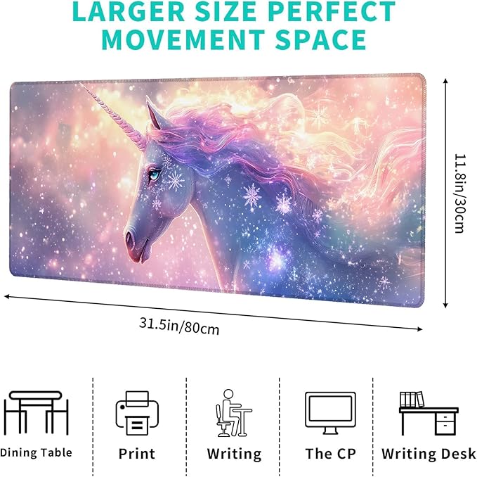 Magical Unicorn Gaming Mouse Pad – 12x31.5in Large Extended Desk Mat with Enchanting Pastel Galaxy Design – Non-Slip Rubber Mousepad for Office Home – Deskmat Gifts for Fantasy Lovers Decor