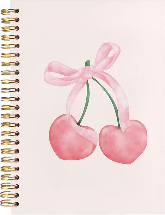 BearCake Preppy Pink Aesthetic Notebook,Cute notebooks for Women,Pink Cherry Dog Gift Desk Accessories for Women, Hardcover Spiral Notebook 5.5x8.3