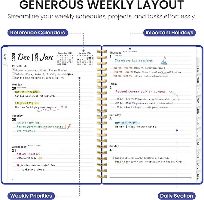 2026 Planner, Weekly and Monthly Calender Planner, Jan 2026 to Dec 2026, Hardcover 2026 Calendar Book with Tabs & Inner Pocket, Office Home School Supplies for Women & Men - A4 (8.5" x 11"), Royal Blue