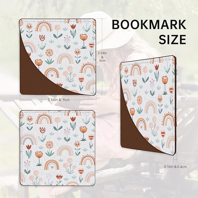 2 Pack Flower Leather Book Corner Bookmark, Durable Handmade Reading Accessories - Gifts for Readers, Women, Men, Teachers, Students