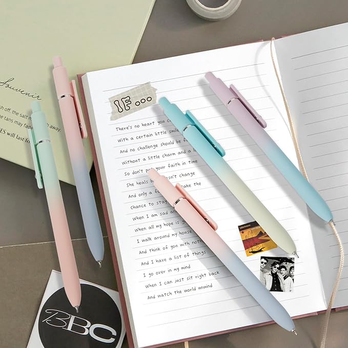 Gel Pens, 5 Pcs 0.7mm Quick Dry Black Ink Pens Fine Point Smooth Writing, Cute Office School Supplies Gifts for Women (Gradient)