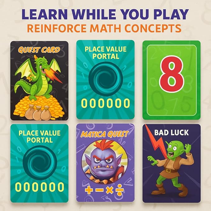 Matica Quest: The Fantasy Math Card Game for Kids Ages 7+, Educational Strategy Game on Place Value & Probability, Fun Family or Classroom Play, 2–6 Players