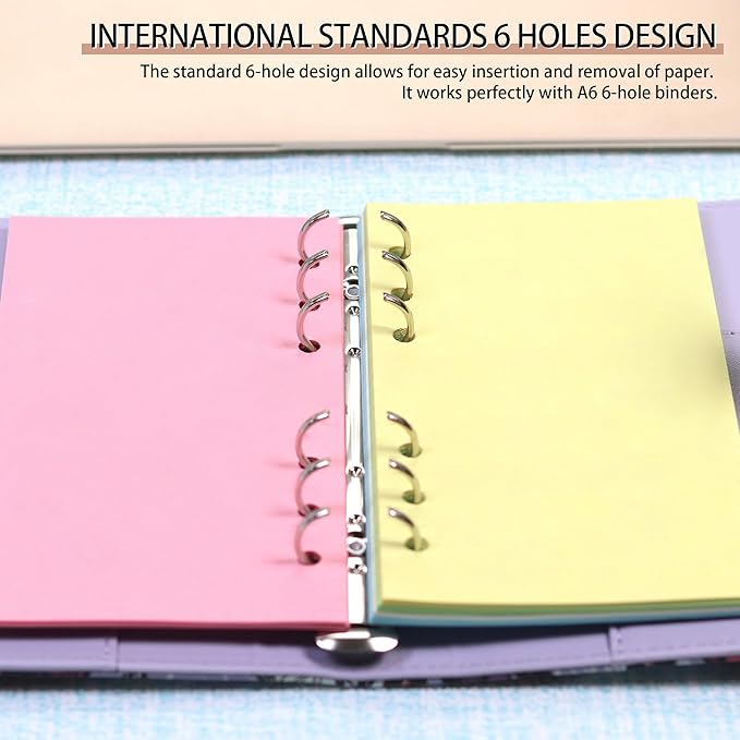 A6 Planner Inserts,Colorful Line Journal Fillers for 6-Ring Binder,5-Color Loose Leaf Planner Filler Paper (50, A6-BLANK)