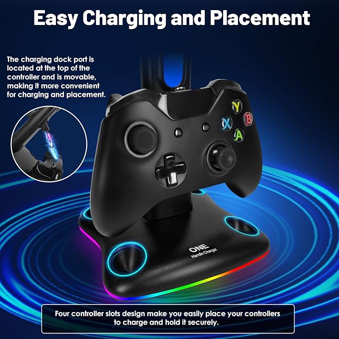 Controller Charger with RGB Headphone Stand for Xbox Series X/S/One/One S/X, XSX Controller Charger Station, Headset and Controllers Stand Holder for Xbox, Gaming Gifts for Gamers Men