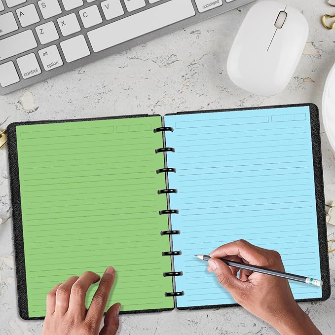 9-Disc Discbound 5 Colorful Line Paper Pre-punched Happy Planners Inserts, 100Sheets/200Pages Classic Size Line Loose-Leaf Paper, Per Color 20 Sheets, 7" x 9.25"