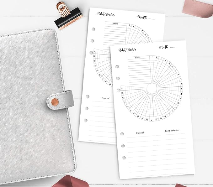 Habit Tracker Inserts for A5 Size Planners, Fits kikiki.K, Filofax, Louis Vuitton GM, Day Designer, Carpe Diem