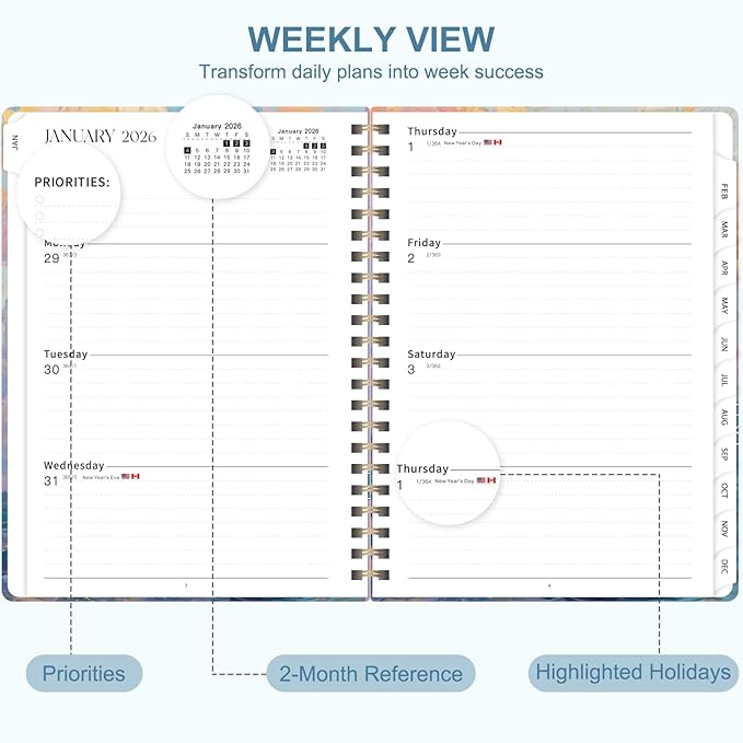 2026 Planner, Weekly and Monthly Calendar Planner Organizer, January-December, Academic Planning Agenda Book, Office School Home Suppiles for Women & Men, 6.3" × 8.5"