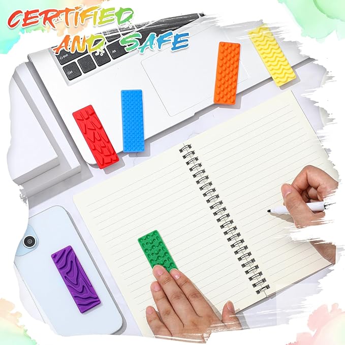 Ireer 6 Pcs Textured Sensory Stickers Silicone Desk Fidget Decals Thick Mental Health Stickers Strips Different Textured Calm Decals Stress Anxiety Relief Items for Adult Autism ADHD Desk Office Gift