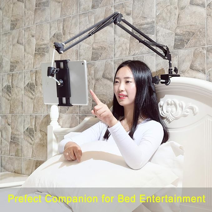 Tablet Stand for Bed,360 Degree Rotating Bed Tablet Mount Holder Stand with Aluminum Arm for iPad,iPhoneXS,N-Switch, Amazon Kindle Fire,or Other 4.7~12.9 inch-Screen Devices