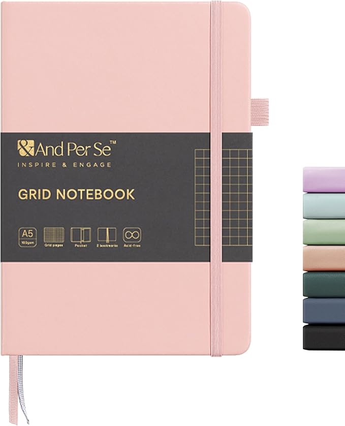 &And Per Se Graph Journal Notebook, 160 Pages, 5.7 x 8 inches Grid Hardcover Notebook Journals for Writing, Valentine's Day Gift Journal for Her, Romantic Writing Diary for Women (1 Pack, Pink)