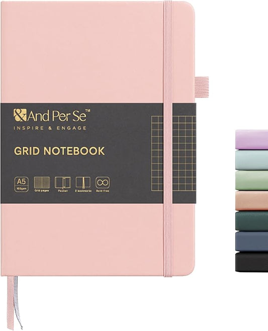 &And Per Se Graph Journal Notebook, 160 Pages, 5.7 x 8 inches Grid Hardcover Notebook Journals for Writing, Valentine's Day Gift Journal for Her, Romantic Writing Diary for Women (1 Pack, Pink)