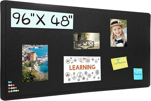 Extra Large Bulletin Board, 95 X 47 inches Cork Board with 30 Pushpin, 8' x 4' Felt Cork Board Notice Pin Board, Self-Adhesive Vision Board Mood Board Foldable Photo Board for Wall - Black