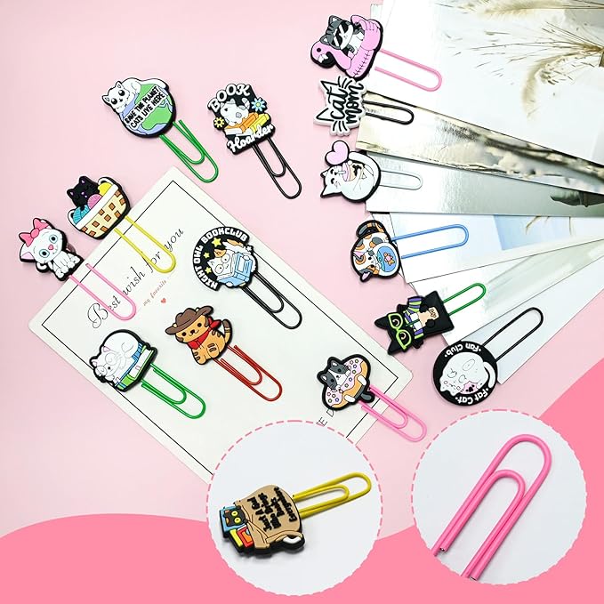 Cute Paper Clips, 30Pcs Cute Cat Bookmark Paperclips Bulk Metal Fun Cute Animal Planner Clip Charm Clamp Desk Accessories Stationery Colorful Office Supplies gifts for Student Teacher Party Decorative