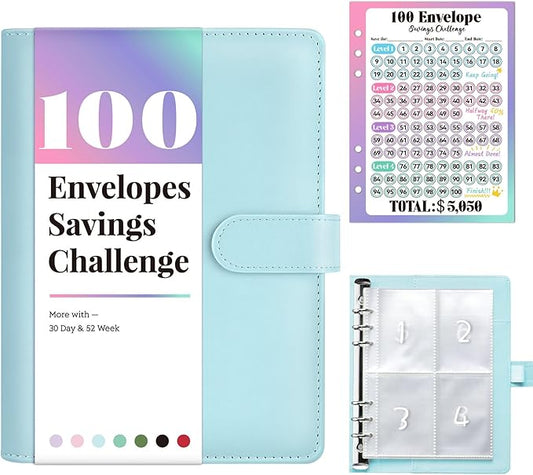 Sooez 100 Envelopes Money Saving Challenge, Savings Challenges Book with Envelopes, Flexible Saving $5050, $2600, $300, Savings Binder with 100 Pocket Pre-Number & Reusable Laminated Tracker