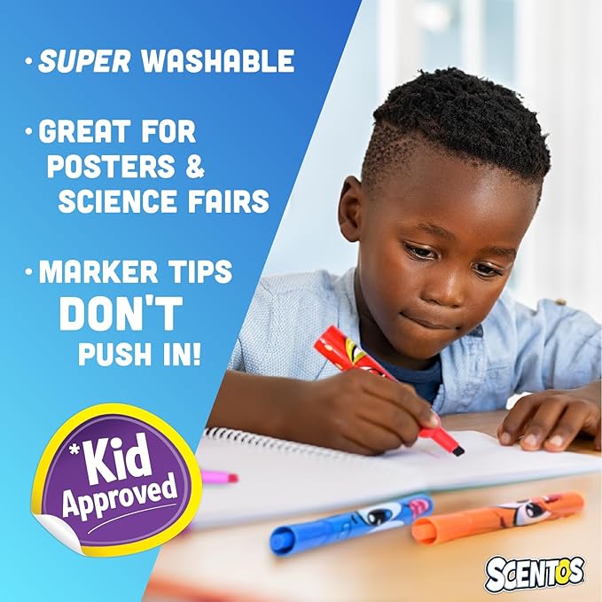 Scentos Fruit Scented Chisel Tip Markers, 12 Pack, Kid Approved, Super Washable, for Posters and Science Fairs, Assorted Colors