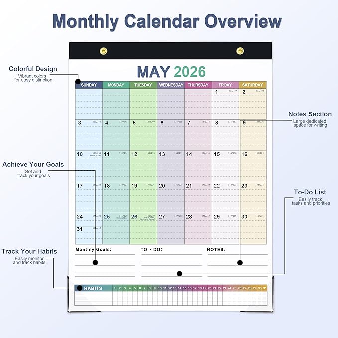 Desk Calendar 2026-2027, 18 Months Calendar from Jan. 2026 to Jun. 2027, 11" x 14" Desktop/Wall Monthly Calendar with Corner Protectors, Ample Space & Habit Tracker for Home School Office