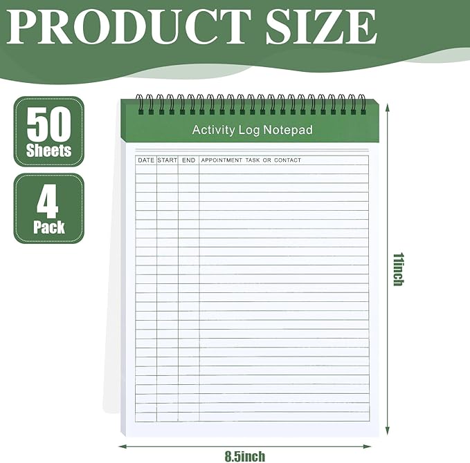 Kisston 4 Pcs Activity Log Notepad Daily Activity Log Book 8.5 x 11 Inches Daily To Do List Notebook Planning Pad Spiral Bound Log Book for Work Boosting Productivity(Fresh Color,Activity)