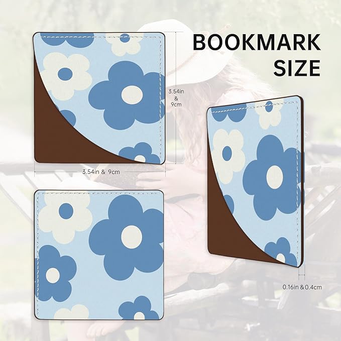 2 Pack Flower Leather Book Corner Bookmark, Durable Handmade Reading Accessories - Gifts for Readers, Women, Men, Teachers, Students 6