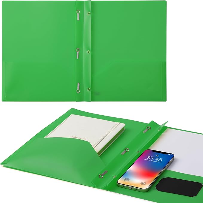 Mr. Pen- Plastic Folders with Pockets and Prongs, 5 Pack, Green, Pocket Folders, Folders with Prongs, File Folders with Fasteners, 2 Pocket Folder