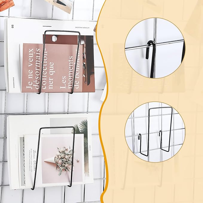 4 Pack Wall Grid Panel Accessories Gridwall Shelf Metal Wire Magazine Holder Literature Display Book Mail Card File Organizer Bookshelf Hooks for Exhibition Trade Show Office Retail (Black)