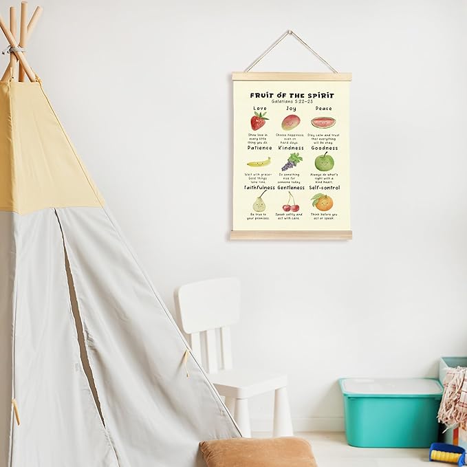 CGBHW Christian Fruit of the Spirit Poster Hanger Frame, Bible Verse Scripture Trendy Inspirational Posters Wall Art Hanging Decor for Counselling Therapy Calming Office Classroom Nursery，12x16Inch