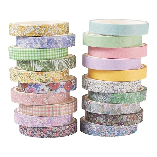 20 Rolls Scrapbook Tape 7 mm Floral Decorative Tape Set Floral Tape Pack Aesthetic Colored Tape Rolls Stickers for Crafts DIY Scrapbook Bible Study Journaling Planner Supplies