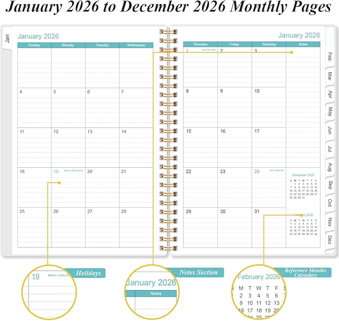 2026 Planner - Planner 2026 from January 2026 - December 2026, Weekly & Monthly Planner Spiral Bound with 12 Monthly Tabs, Inner Pocket, 6.4" x 8.5", Snowman