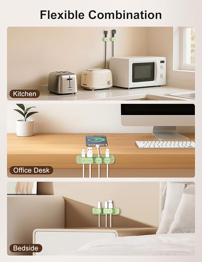 6 Pack Magnetic Cable Clips [1s Open/Lock], Laitver Cord Organizer Holder Strong Adhesive Desk Cable Management- Organize Charging Cords Neatly for Home, Office, Car,Desk, Nightstand-Cyan