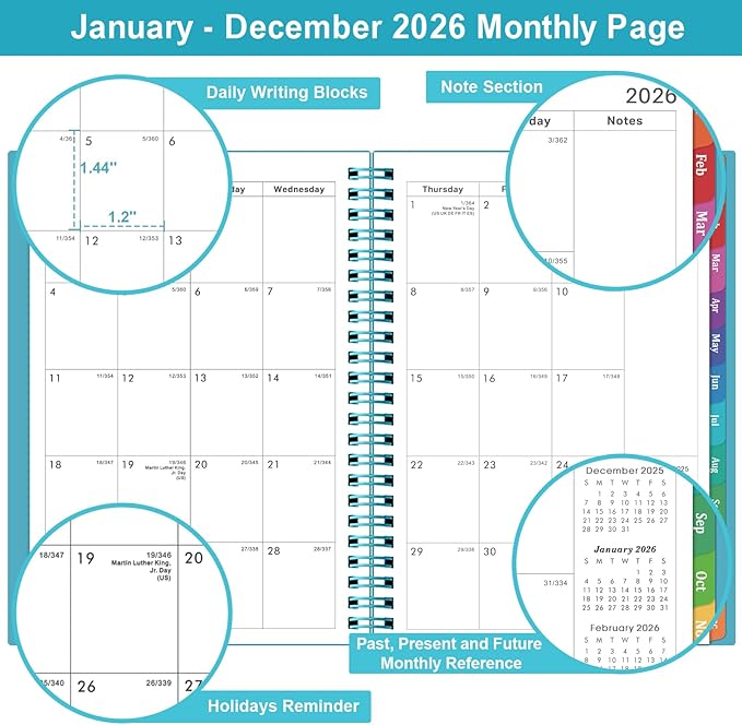 2026 Planner - Planner 2026, 2026 Planner Weekly and Monthly with Tabs, Jan 2026 - Dec 2026, 6.25" × 8.3", Strong Twin-Wire Binding