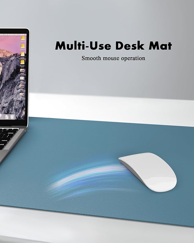YSAGi Double-Sided Desk Mat, Eco Cork & Leather Desk Protector, Large Mouse Pad & Writing Pad for Office/Home (Sea Blue+Cork, 47.2" x 23.6")