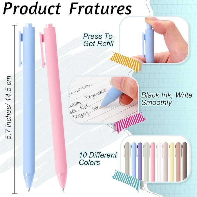 Crtiin 50 Pcs Gel Ink Pens Bulk, Black Ink 0.5mm Fine Point Retractable Pen Smooth Writing Office Supplies for Teacher Server Nurse Valentine Galentine Gift (Pastel Colors)