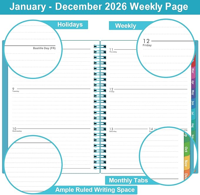 2026 Planner - Planner 2026, 2026 Planner Weekly and Monthly with Tabs, Jan 2026 - Dec 2026, 6.25" × 8.3", Strong Twin-Wire Binding