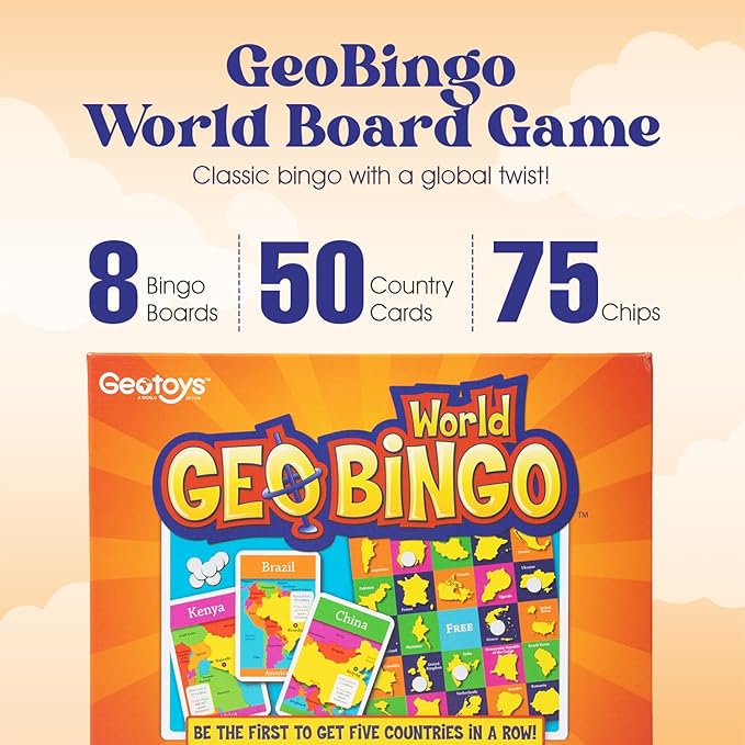 GeoToys GeoBingo, World Bingo for Kids Ages 4 and Up, Geography Game for Home, School or Camp - Fun Bingo Games for Family, Play and Learn Countries of the World