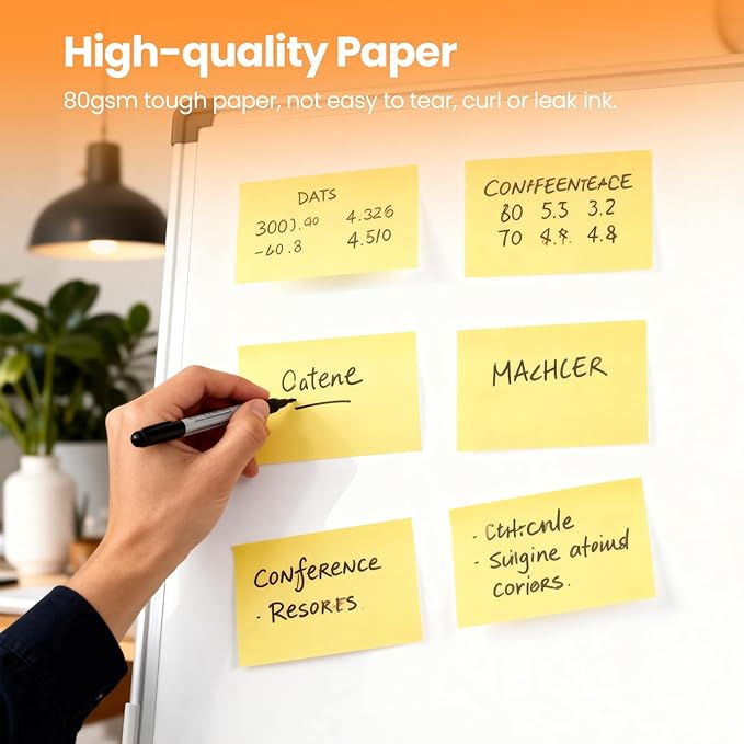 1920 Sheets 3 in x 5 in Large Sticky Notes, 76 x 127 mm 6 Pads Assorted Self-Stick Pads for Notebook,Office,School and Home,80 Sheets/Pad (24 Pads Yellow)