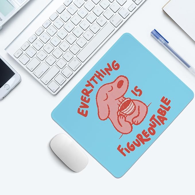 Blue Cute Dog Mouse Pad,Positive Affirmations Mouse Pads,Kawaii Motivational Desk Mat for Home Office Dorm Desktop Decor,Dog Lover Gift,Everything is Figureoutable,10.2x8.3 Inch