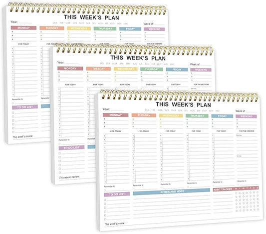 (3-Pack) Undated Weekly Planner - 8.5" x 11" Undated Daily Productive Weekly To Do List Notepad for Home, Work, School, Projects, 52 Weeks, Clean Colorful Design