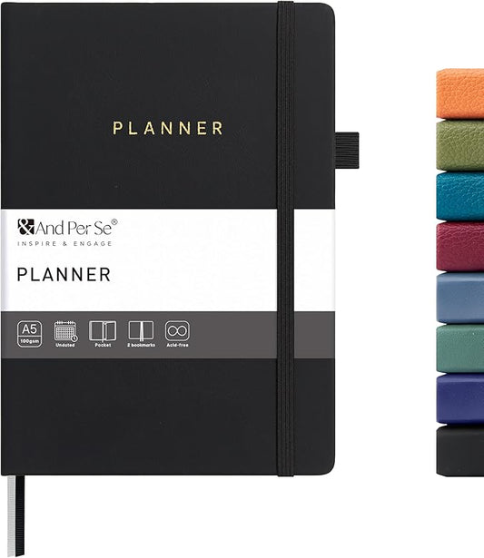 And Per Se Undated Planner – A5 Leather Hardcover Weekly & Monthly Goal Planner for 72 Weeks (1.5 Years) – with Goal & Habit Tracker (Black)