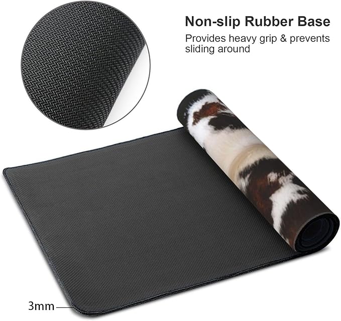 Gaming Mouse Pad, Large Non-Slip Rubber Base Mousepad, Keyboard Mouse Mat, Desk Pad with Stitched Edges,35.4x15.7inch, Brown Cowhide