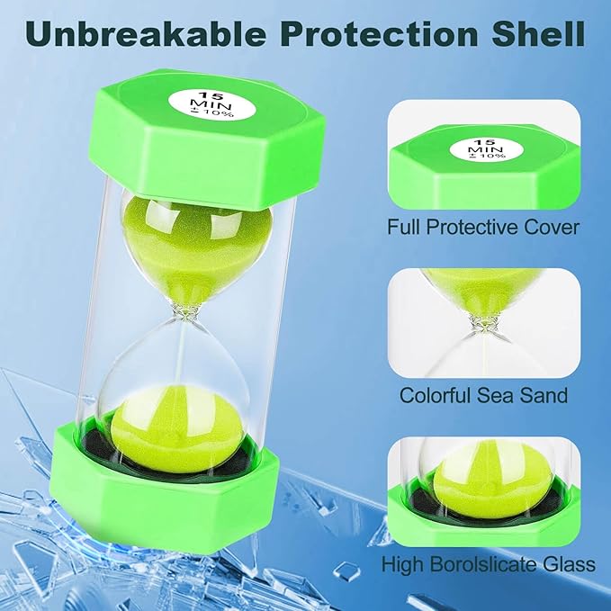 SuLiao Hourglass Sand Timer for Kids,Plastic Sand Clock 5/15 Minutes Set,Large Blue Green Sand Watch 5&15Min,Reloj de Arena Niños,Colorful Hour Glass Sandglass Timer for Classroom,Games,Kitchen,Decor