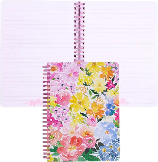 Steel Mill & Co Cute Floral Mini Spiral Notebook, 8.25" x 6.25" Journal with Durable Hardcover and 160 Lined Pages, Summer Garden