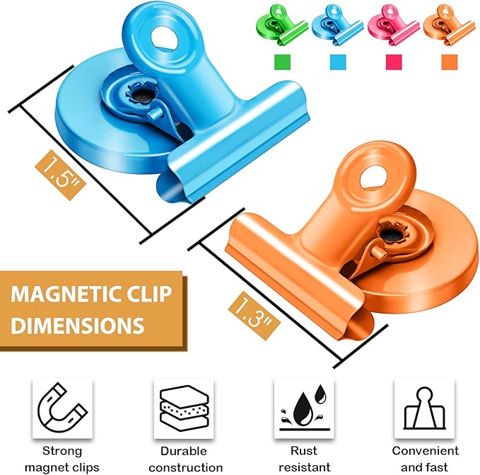 8Pack Refrigerator Magnets Magnetic Clips Fridge Magnets-Scratch Free Heavy Duty Magnetic Clips Perfect for Classroom, Teacher,Locker, Note List Photo Displays Must Haves(Colorful)