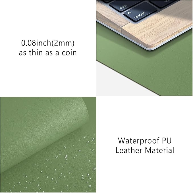 Mouse Pad Desk Protector Mat, Large PU Leather Office Desk Mat, Non-Slip Desk Pad for Keyboard and Mouse, Waterproof Desk Blotter Pad for Writing, Smooth Laptop Desk Pads, Olive Green(17’’X36’’)