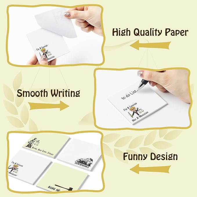 12 Pcs Lawyer Funny Sticky Notes Self-Stick Writing Memo Pads for Attorneys Law Students Paralegals Legal Assistants Office Stationery Supplies Desk Accessories Graduation Gifts Law School Essentials