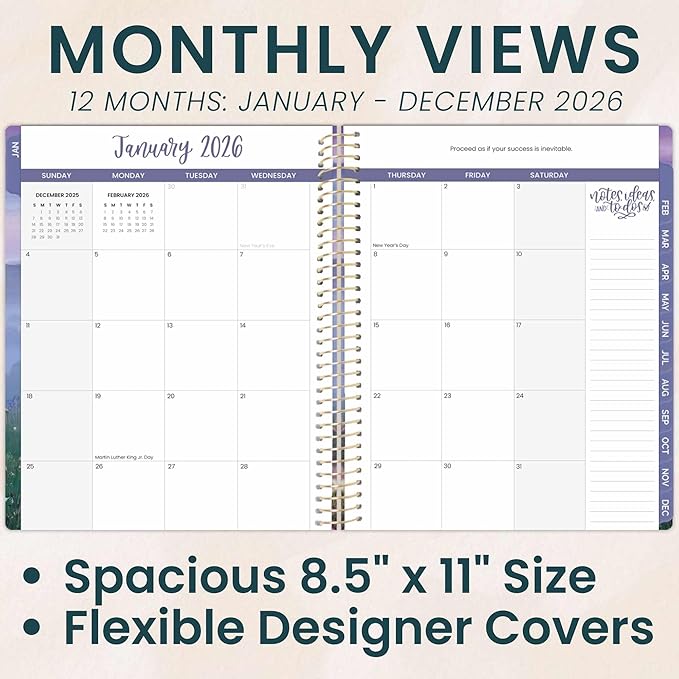 bloom daily planners 2026 Planner (January to December) - 8.5” x 11” Weekly & Monthly Dated Agenda Organizer Book with Stickers & Tabs - Flexible Soft Cover - Mystical Mountains