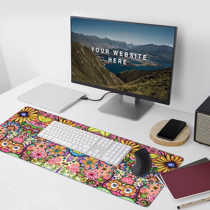 Extra Large Mouse Pads Hippie Flowers XXL Extended Mousepad with Stitched Edges Non-Slip Rubber Base Computer Keyboard Pad Desk Mat for Home Office Desk Decor, 35.4" X 15.7"