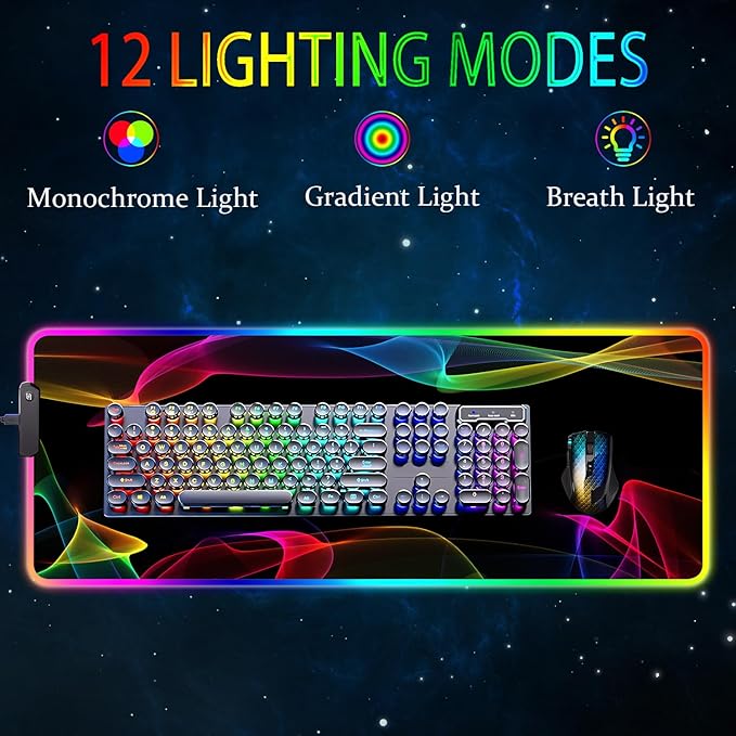 RGB Gaming Mouse Pad, Large Mousepad with Led Light, Gaming Accessories Keyboard Pad for Desk, Non-Slip Rubber Base Big Mouse Mat for Gamer, 31.5 X 11.8 Inch, Colorful