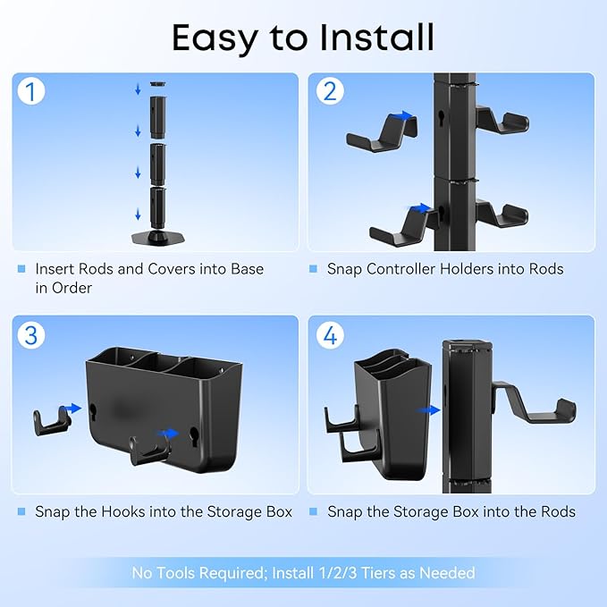 Headphone and Controller stand, Headphone Stand for Desk, PS5/PS4/Xbox/Switch Game Controller Holder, Gaming Headset Stand with Storage Box and Two Hooks for Remote Control Watch Cable Key Chain