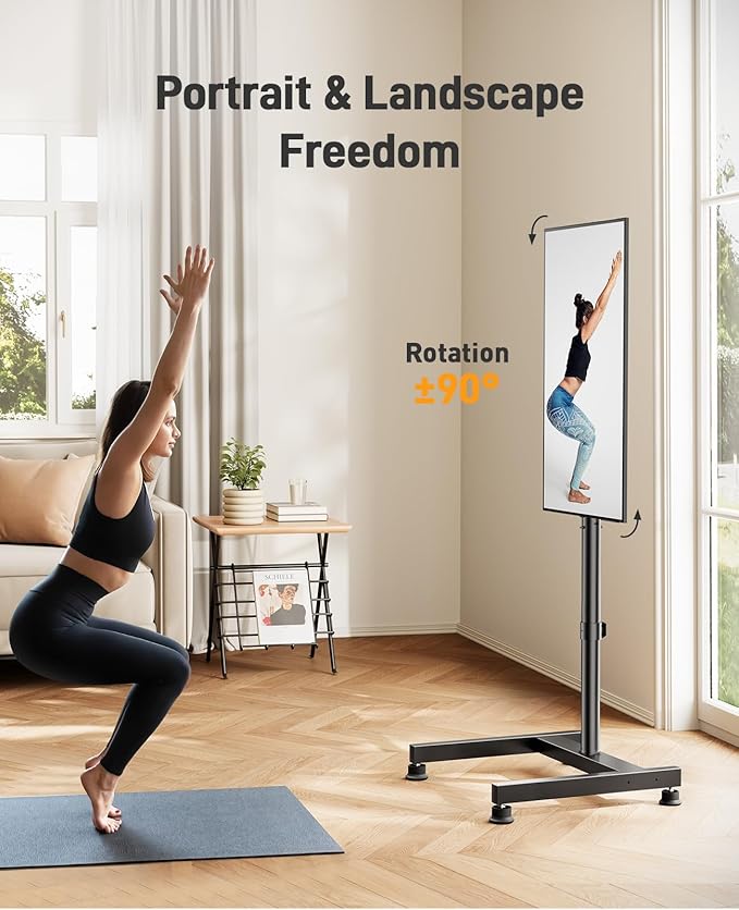 Perlegear Floor TV Stand with Mount for 26-50 inch TVs up to 55 lbs, TV Floor Stand with Rotation, Tilt, Level, Height Adjustable TV Stand for Bedroom/Living Room, Max VESA 300x300mm, PGFS12