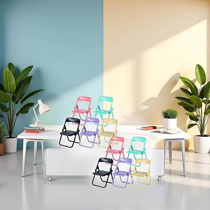 10Pcs Multicolour Folding Chair Phone Stand,Chair Phone Holder Stand, Mini Foldable Chair Phone Stand, Candy Color Universal Mobile Phone Holder,Foldable Stool Desk,Cute Mini Things,Telephone Stands